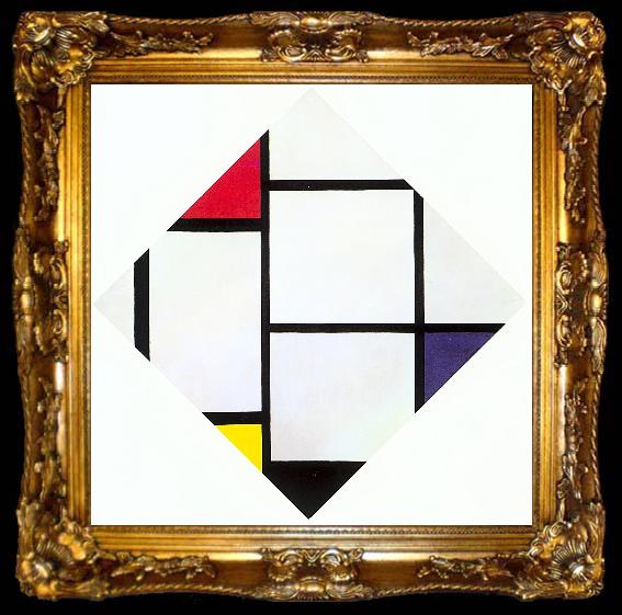 framed  Piet Mondrian Lozenge Composition with Red, Gray, Blue, Yellow, and Black, ta009-2